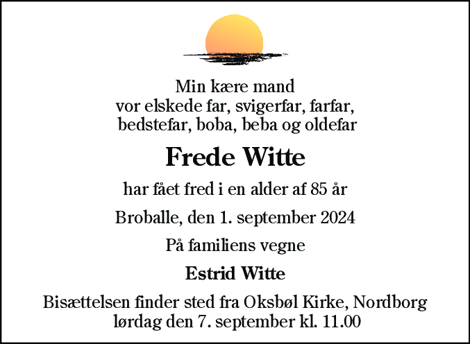 Dødsannonce for Frede Witte