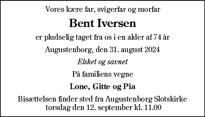 Dødsannonce for Bent Iversen