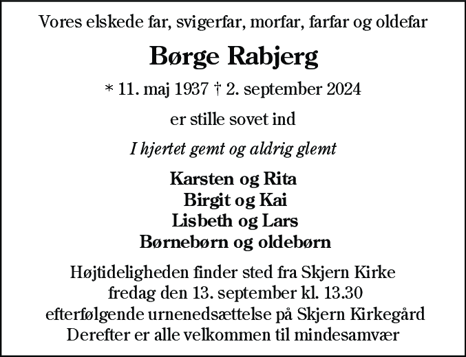 Dødsannonce for Børge Rabjerg