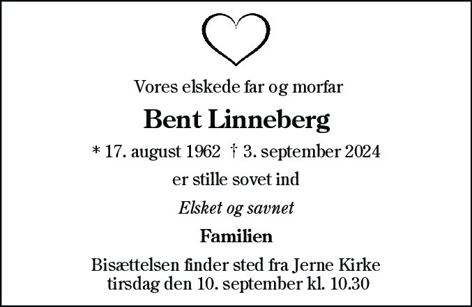 Dødsannonce for Bent Linneberg