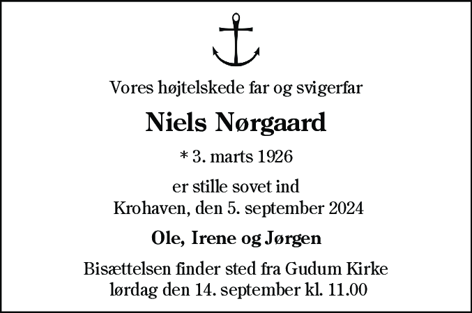 Dødsannonce for Niels Nørgaard