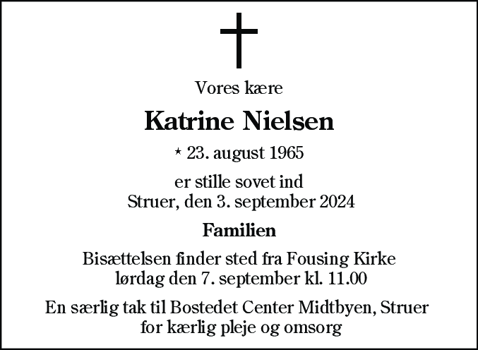 Dødsannonce for Katrine Nielsen