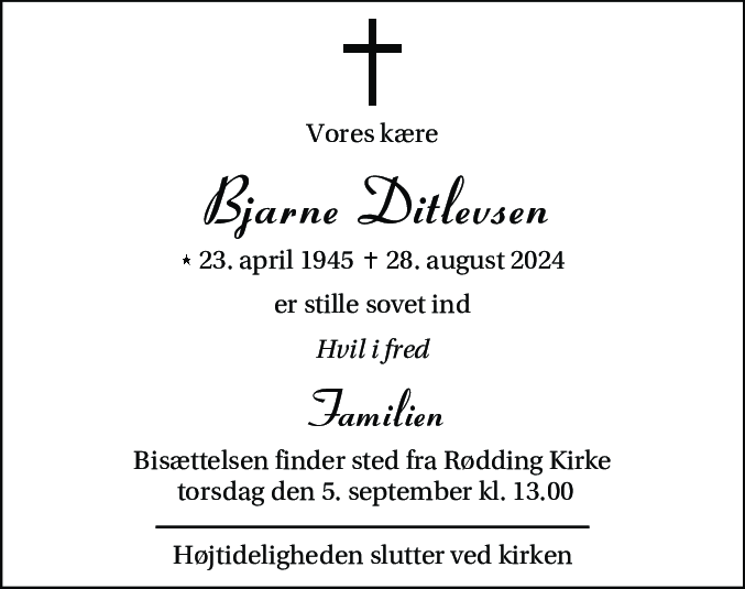 Dødsannonce for Bjarne Ditlevsen