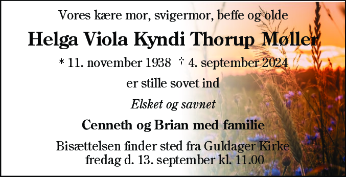 Dødsannonce for Helga Viola Kyndi Thorup Møller