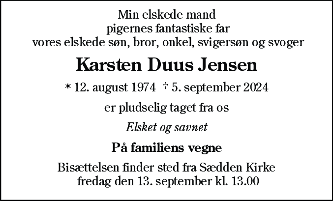 Dødsannonce for Karsten Duus Jensen