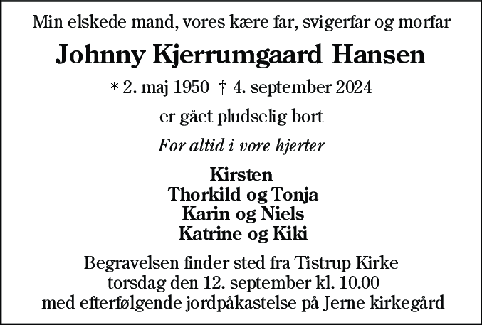 Dødsannonce for Johnny Kjerrumgaard Hansen
