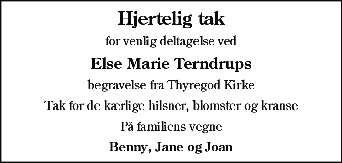 Dødsannonce for Else Marie Terndrup