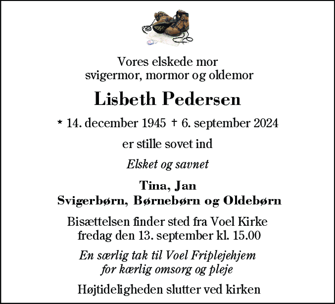 Dødsannonce for Lisbeth Pedersen