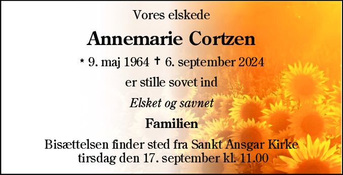 Dødsannonce for Anne Marie Cortzen
