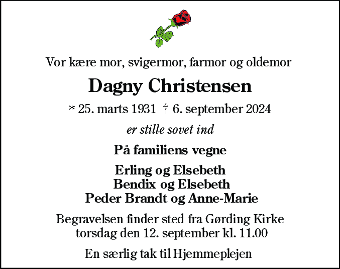 Dødsannonce for Dagny Christensen