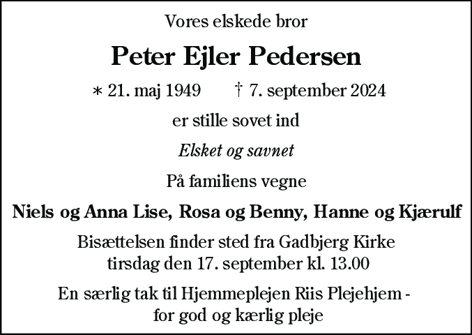 Dødsannonce for Peter Ejler Pedersen