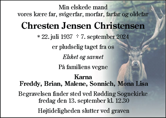Dødsannonce for Chresten Jensen Christensen