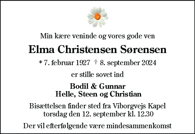 Dødsannonce for Elma Christensen Sørensen
