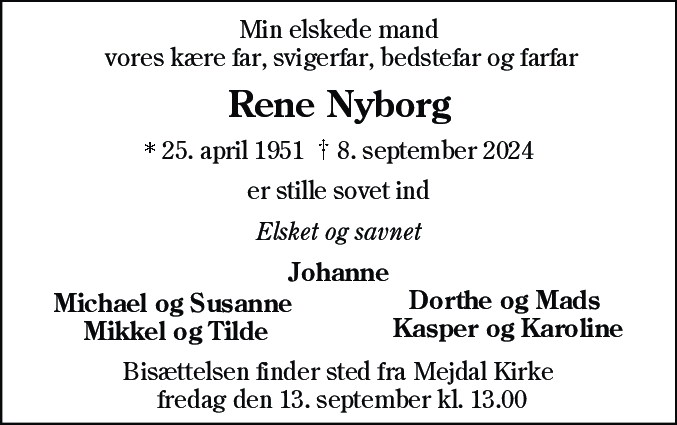 Dødsannonce for Rene Nyborg