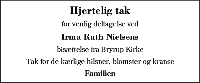 Dødsannonce for Irma Ruth Nielsen