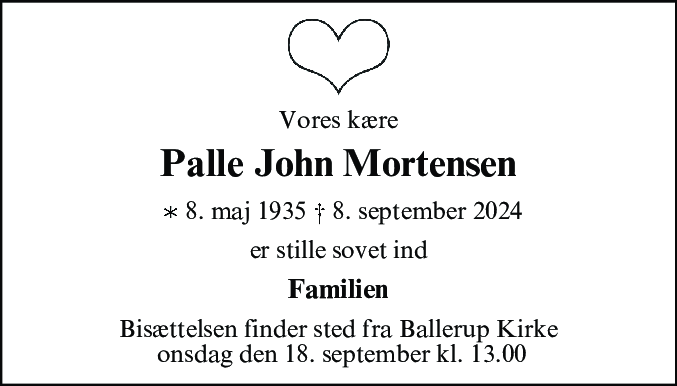 Dødsannonce for Palle John Mortensen