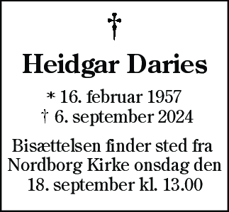 Dødsannonce for Heidgar Daries