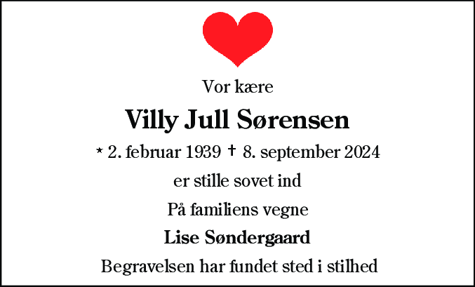 Dødsannonce for Villy Jull Sørensen
