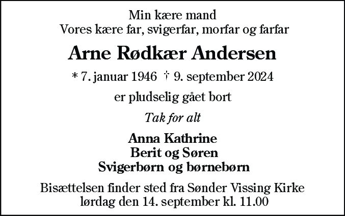 Dødsannonce for Arne Rødkær Andersen