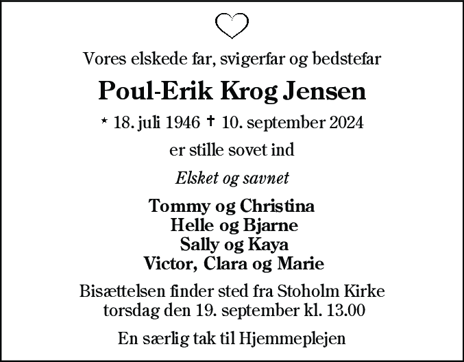 Dødsannonce for Poul-Erik Krog Jensen