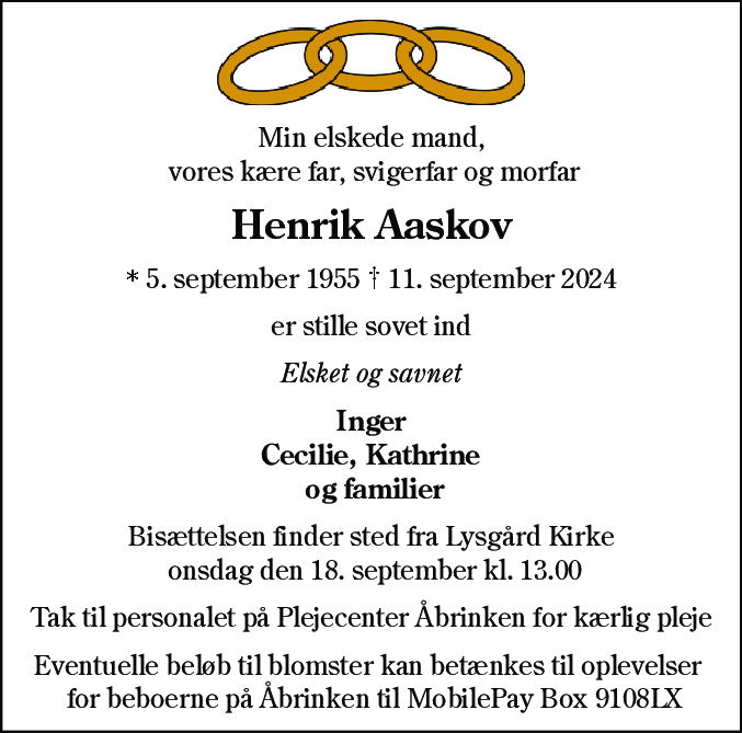 Dødsannonce for Henrik Aaskov