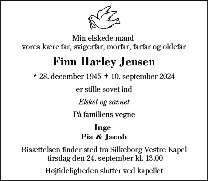 Dødsannonce for Finn Harley Jensen