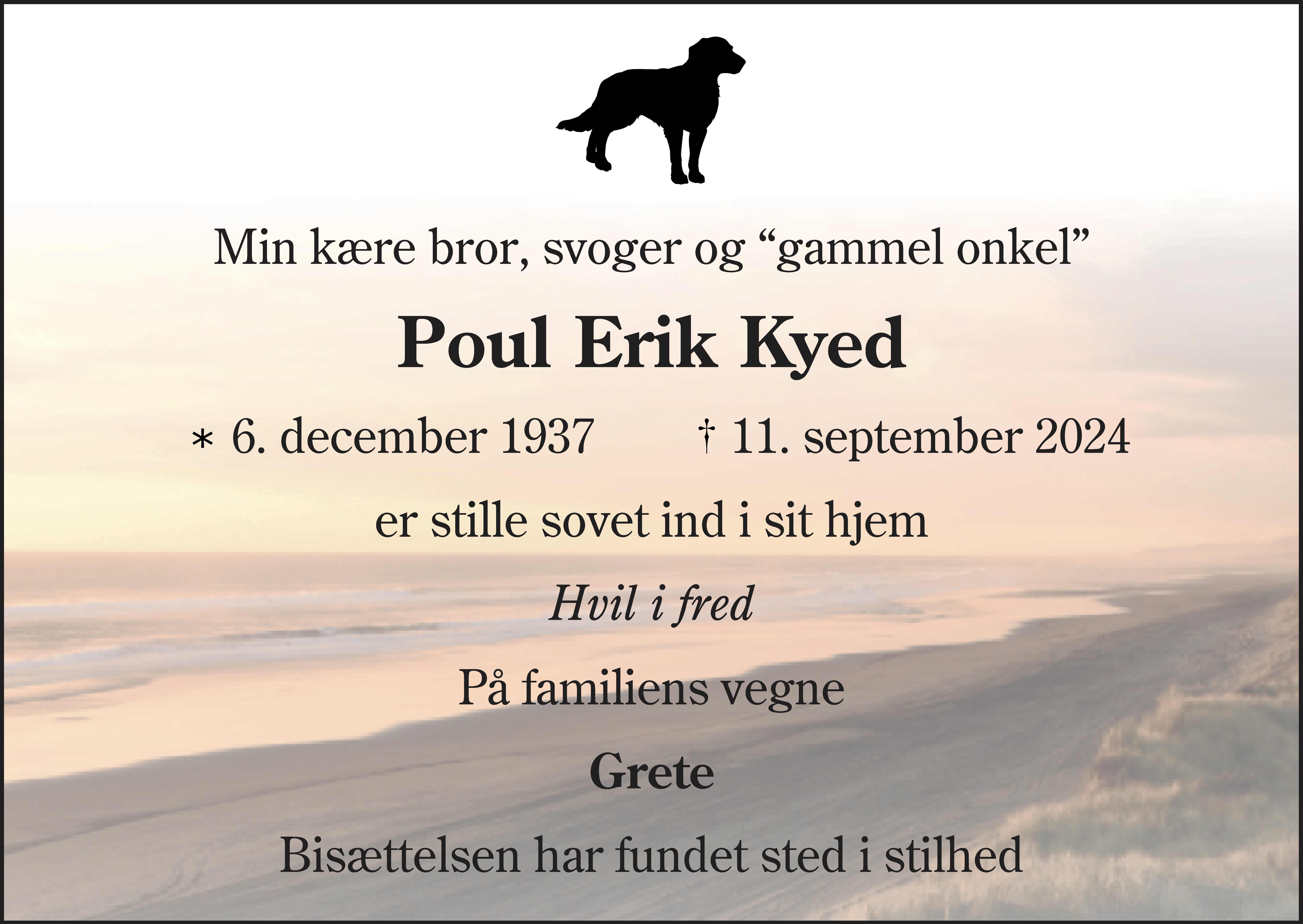 Dødsannonce for Poul Erik Kyed