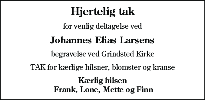 Dødsannonce for Johannes Elias Larsen