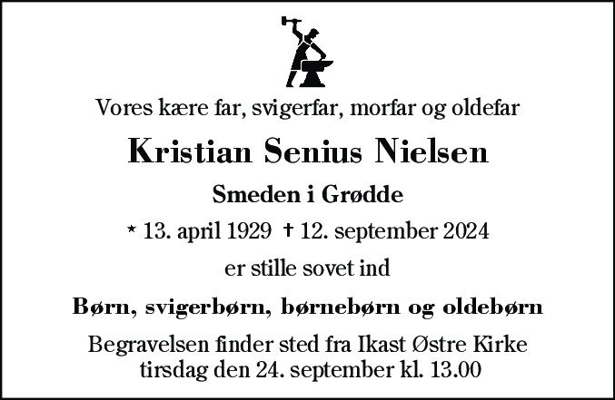 Dødsannonce for Kristian Senius Nielsen