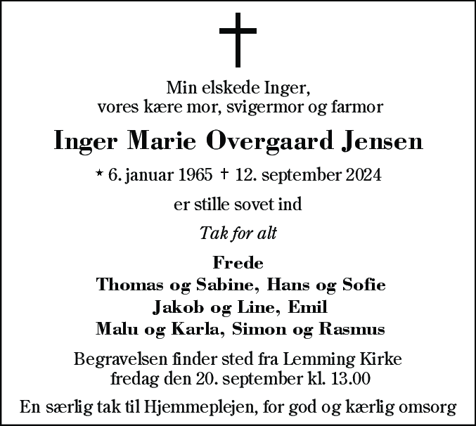 Dødsannonce for Inger Marie Jensen