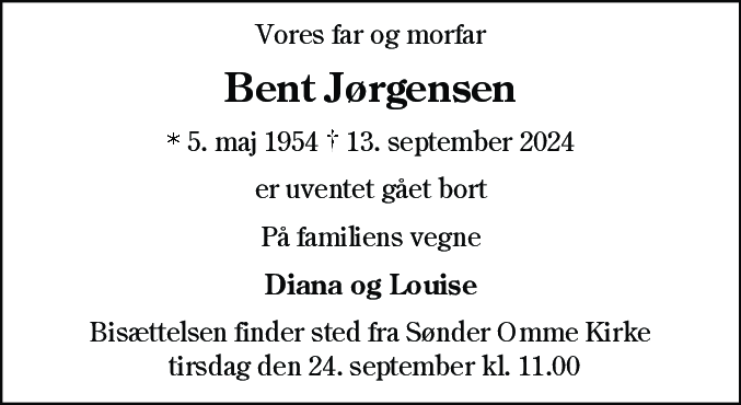 Dødsannonce for Bent Jørgensen