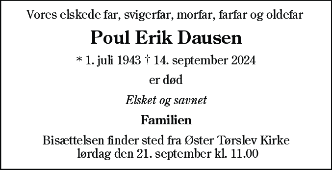 Dødsannonce for Poul Erik Dausen