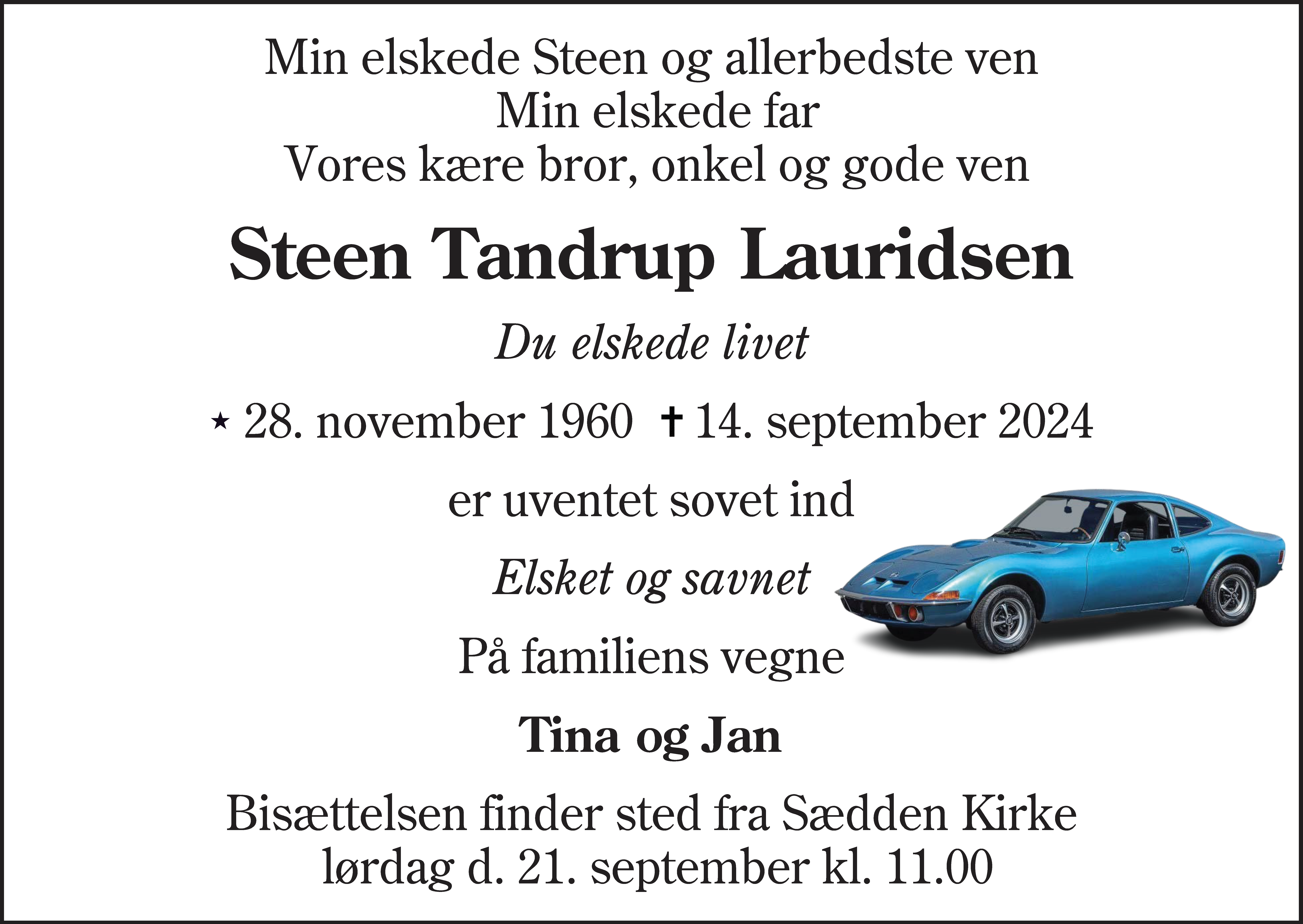 Dødsannonce for Steen Tandrup Lauridsen