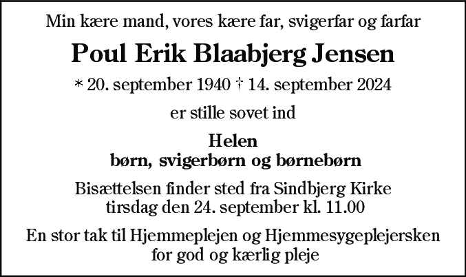 Dødsannonce for Poul Erik Blaabjerg Jensen