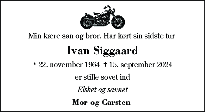 Dødsannonce for Ivan Siggaard