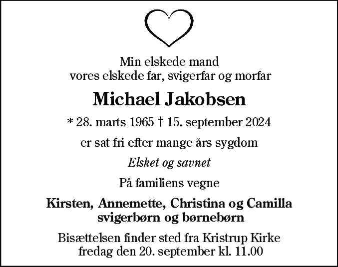 Dødsannonce for Michael Jakobsen