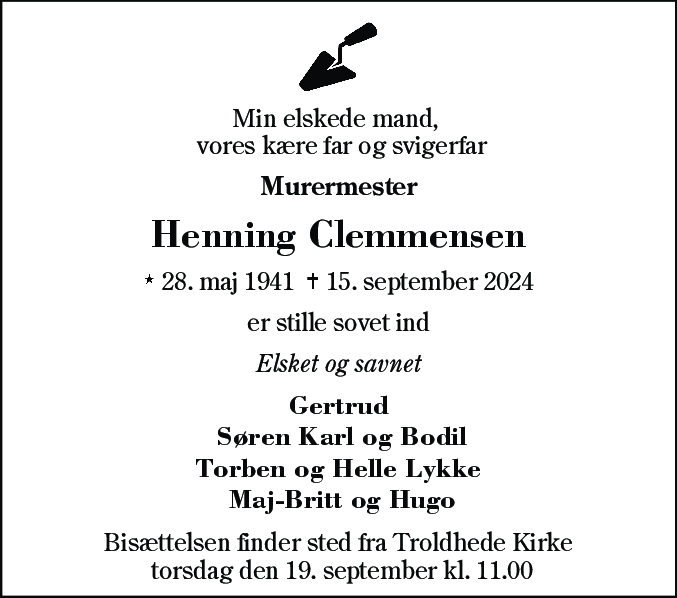 Dødsannonce for Henning Clemmensen