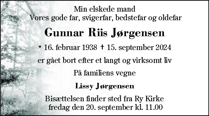 Dødsannonce for Gunnar Riis Jørgensen