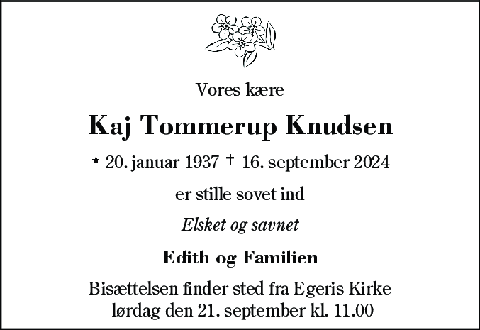 Dødsannonce for Kaj Tommerup Knudsen