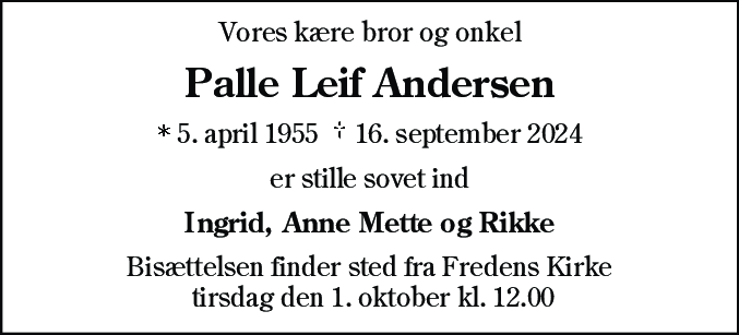 Dødsannonce for Palle Leif Andersen