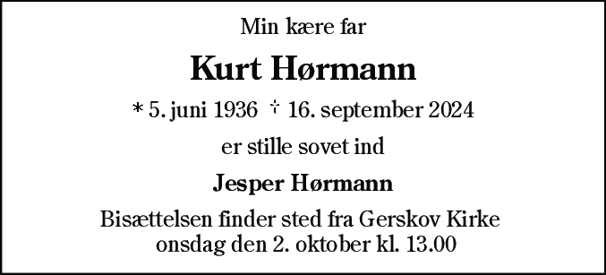 Dødsannonce for Kurt Hørmann