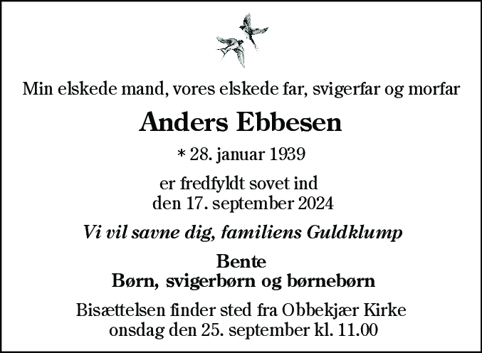 Dødsannonce for Anders Ebbesen
