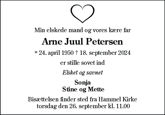 Dødsannonce for Arne Juul Petersen