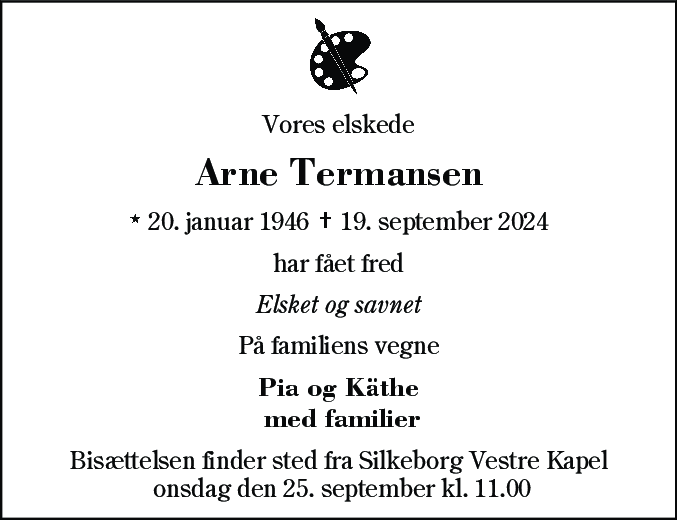 Dødsannonce for Arne Termansen