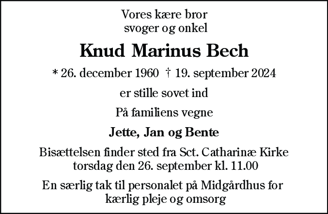 Dødsannonce for Knud Marinus Bech