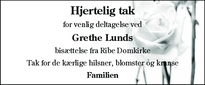 Dødsannonce for Grethe Lund
