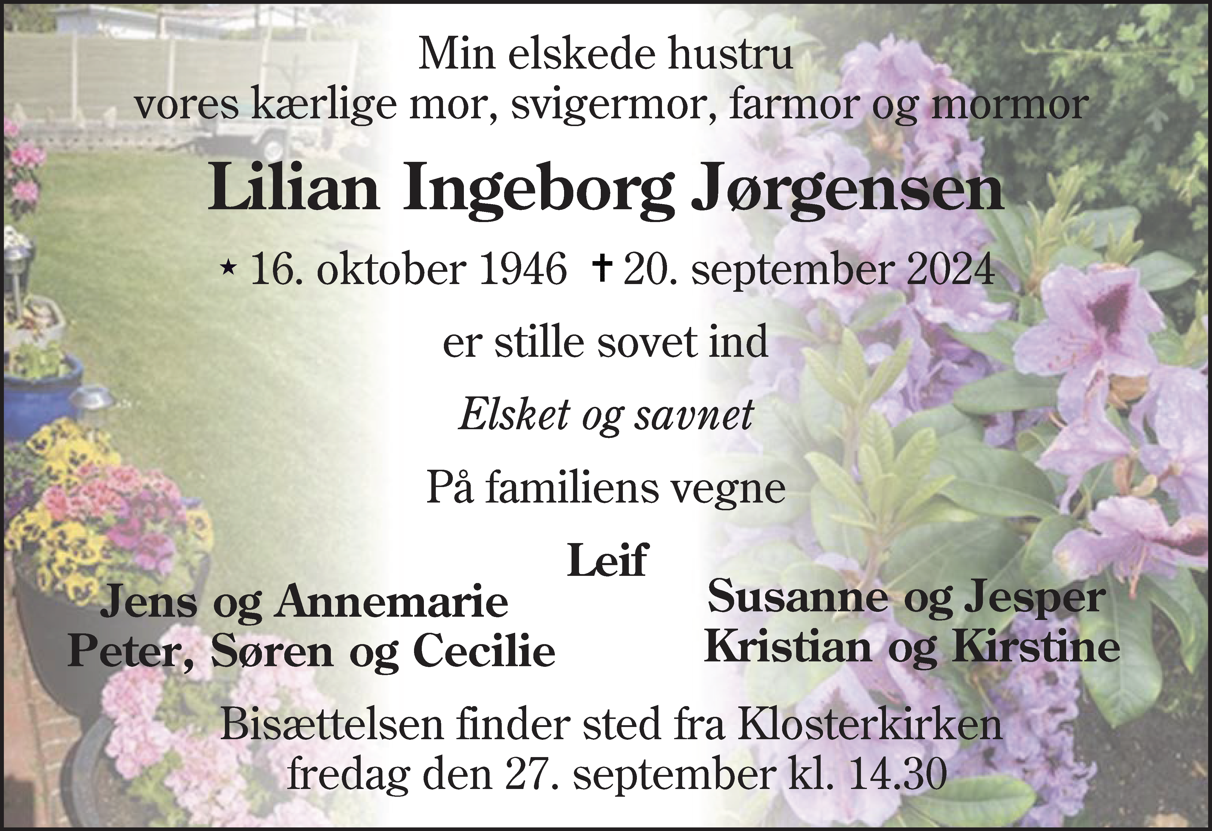 Dødsannonce for Lilian Ingeborg Jørgensen