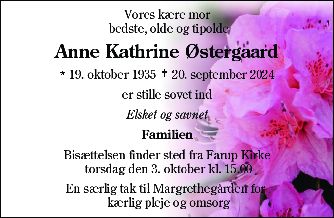 Dødsannonce for Anne Kathrine Østergaard