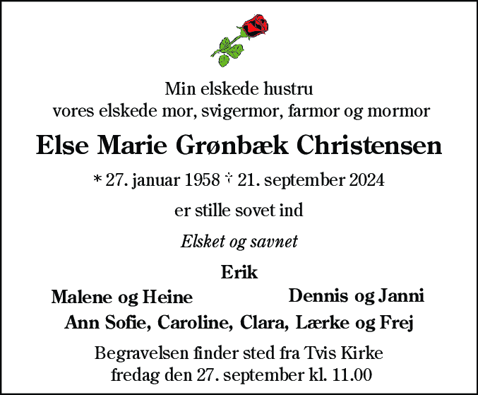 Dødsannonce for Else Marie Grønbæk Christensen