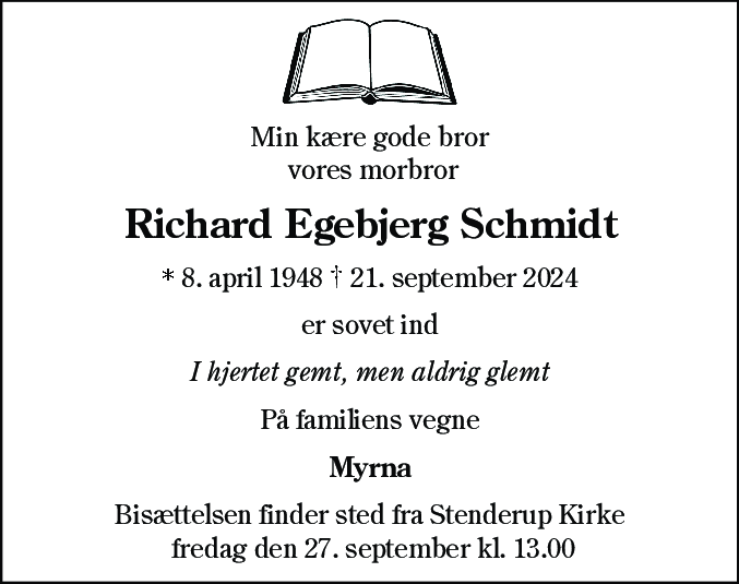 Dødsannonce for Richard Egebjerg Schmidt